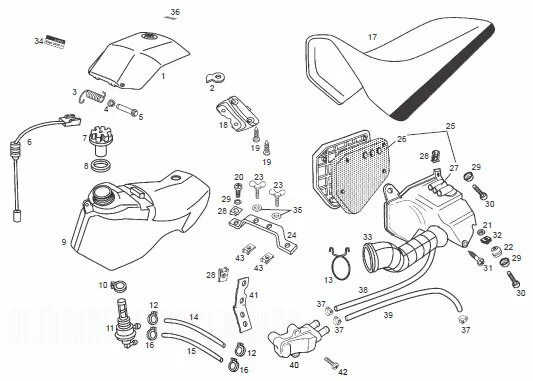 Fuel Tank - Filter Box - Seat Derbi Senda R X-race E2 2005