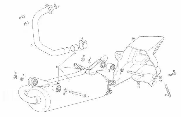 Exhaust Pipe And Muffler Derbi GPR125 E3 2009-10